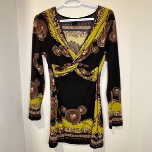 Evovorro Baroque Print Twist Front Mini Dress